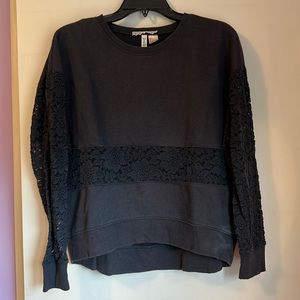 Lightweight black lace stripe sweatshirt